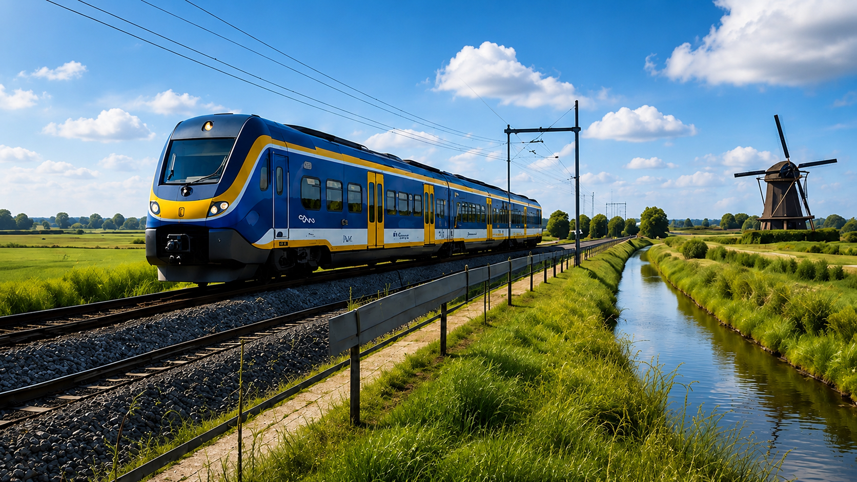Trein door een Nederlands landschap